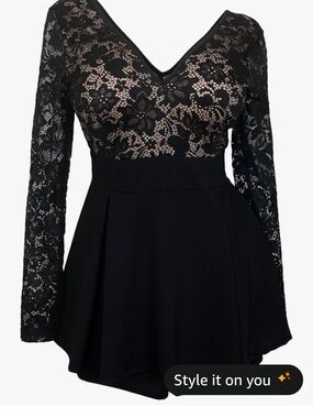 Evogues Plus-sized New Black Lace V-Neck Fit & Flare Romper